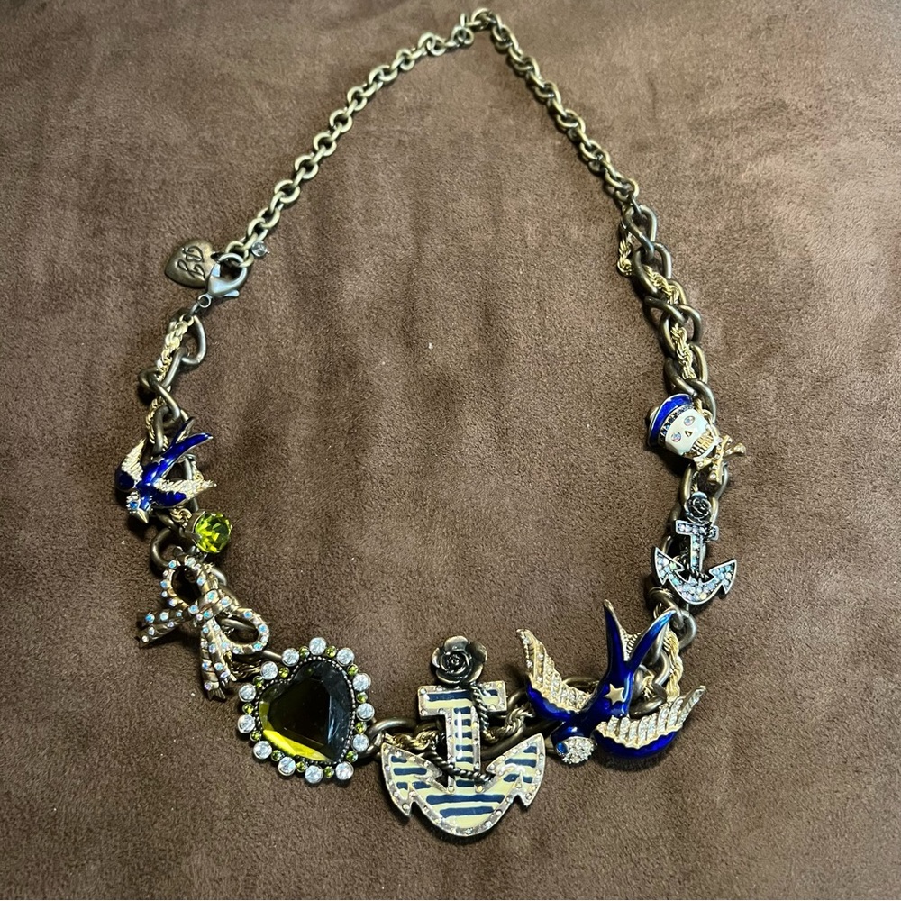 Betsey Johnson antique gold sailor necklace